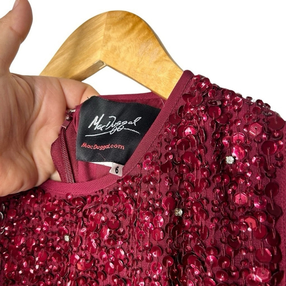 Mac Duggal 10509 Burgundy Sleeveless High Neck Beaded Midi Sheath Dress MOTB 6 - Picture 5 of 13